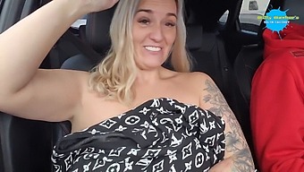 Daring Striptease In A Parked Car During Daytime