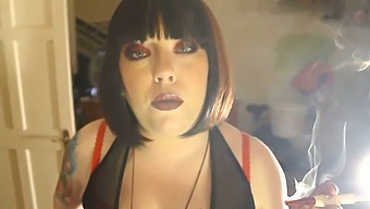 Fat Domme Tina Enjoys A Filterless Cigarette In A Holder