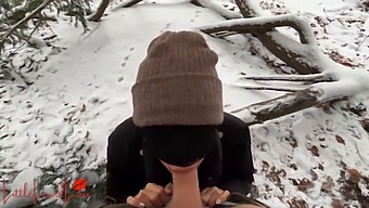 Luna Gives A Public Blowjob In The Snow - Nearly Gets Caught