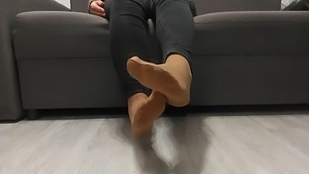 Monika'S Nylon Stockings Reveal Her Bare Legs After A Long Day